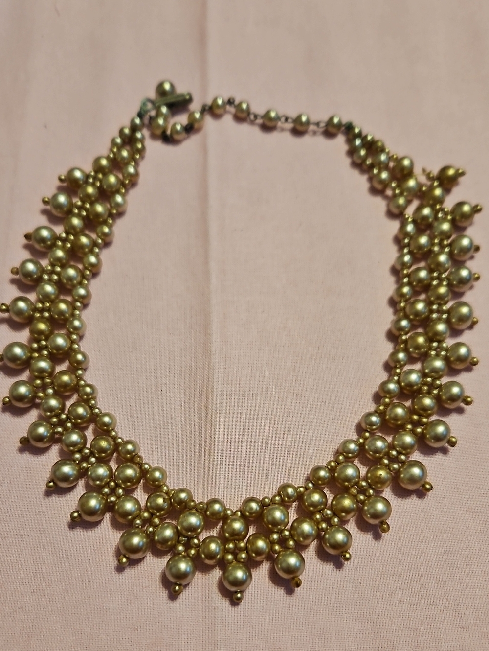 Vintage Faux Gold Pearl Cluster Bib Statement Necklace